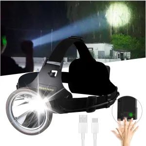 Led Bright Headlamp USB C Rechargeable Head Lamp with Battery Powered for Adult- Adjustable Motion Sensor Headlamps Flashlight Waterproof Searchlight for Hunting,Fishing