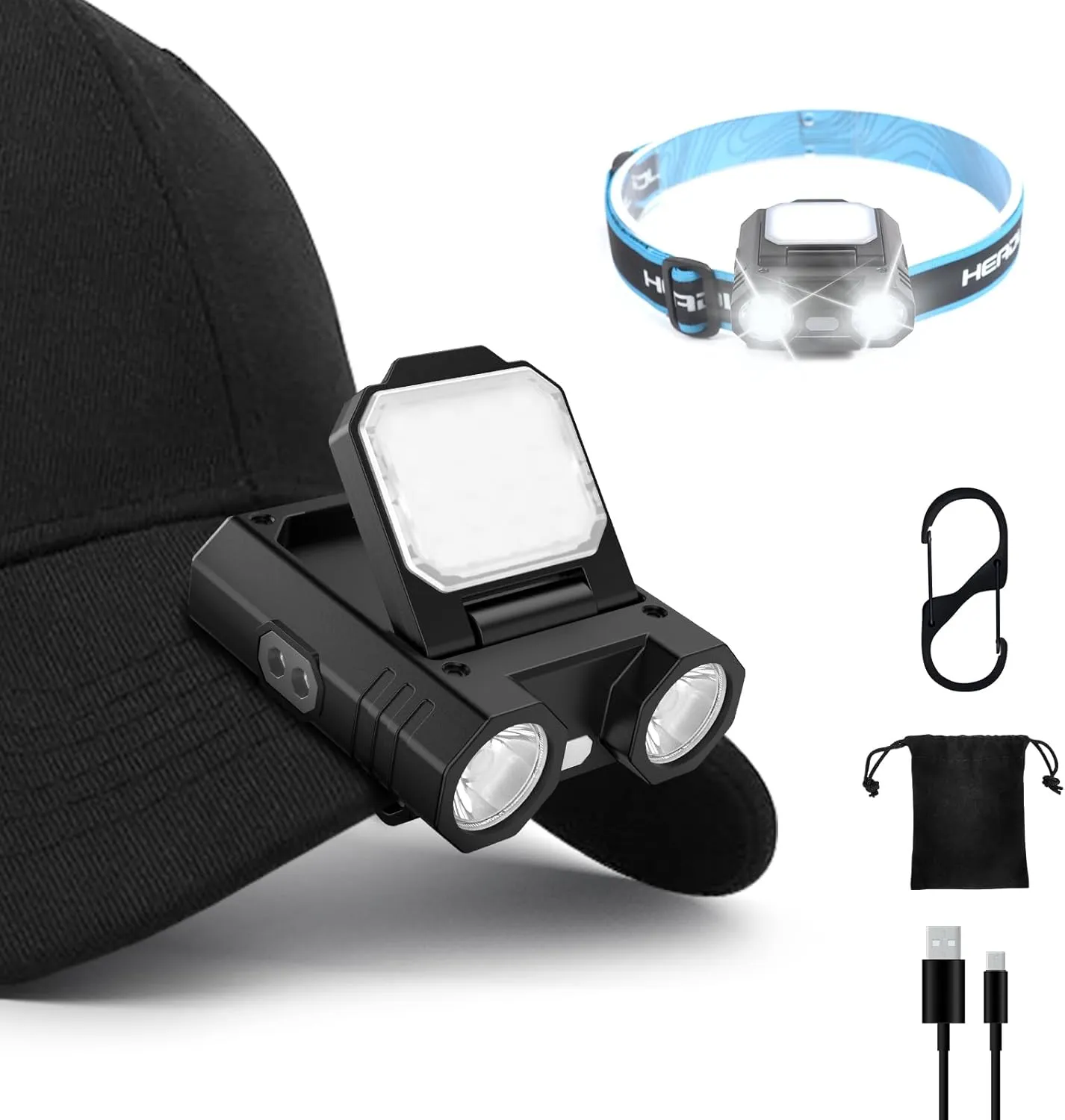 LED Hat Clip Light 400 Lumen Rechargeable Clip on Cap Lights with Motion Sensor, 180° Adjustable Hands Free Hat Flashlight Headlamp for Camping, Fishing, Hiking