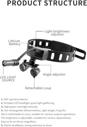 LED Head Light Lamp 3.5X Binocular Loupes 5W Spot Brightness Adjustable for Lab Headlamp Headlight