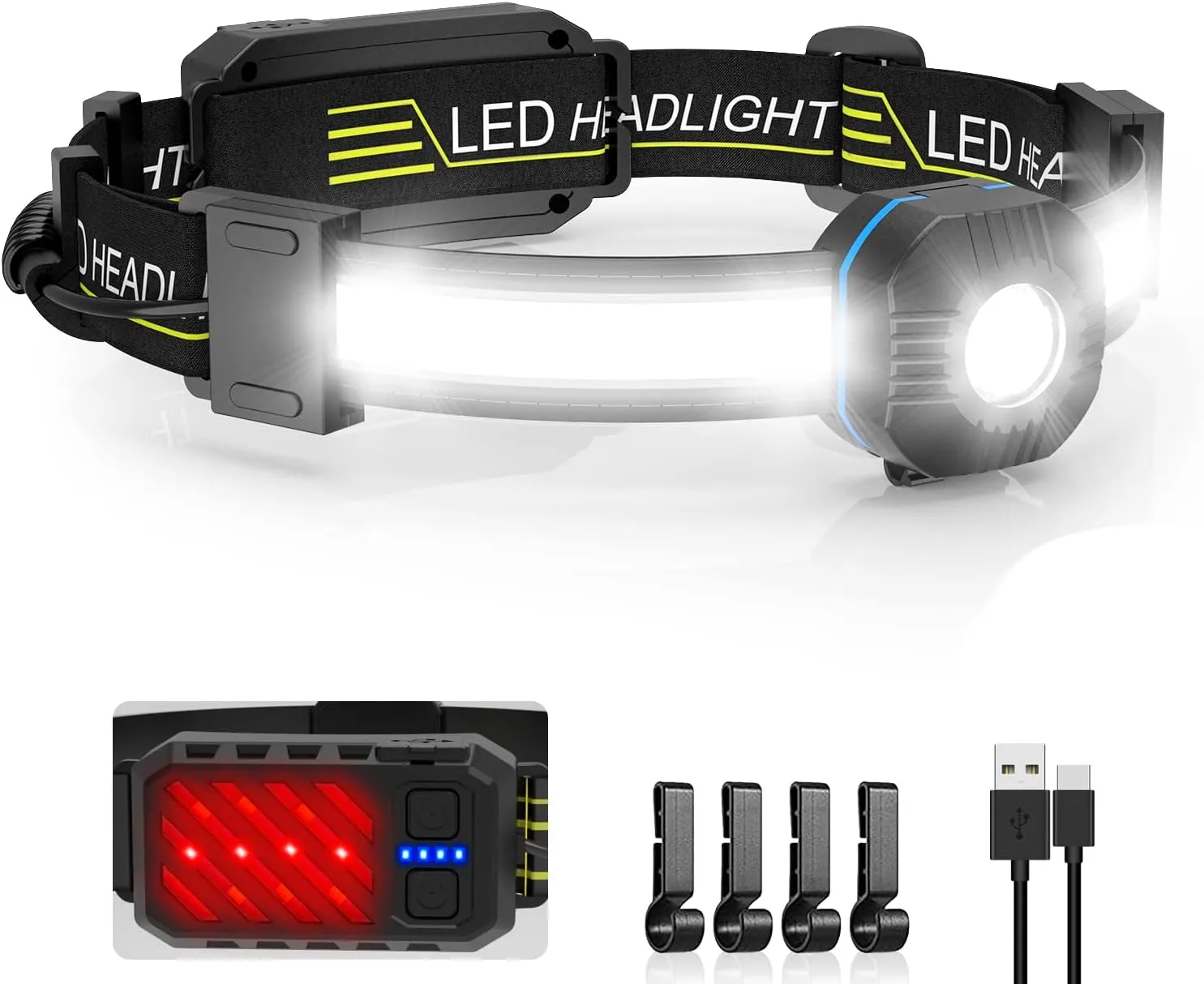 LED Headlamp Flashlight,Super Bright Headlamp Rechargeable with Red Taillight,230° Illumination,IPX6 Waterproof,10 Modes Lightweight Head Lamp,head flashlight,for Running,Hiking,Fishing,Outdoor