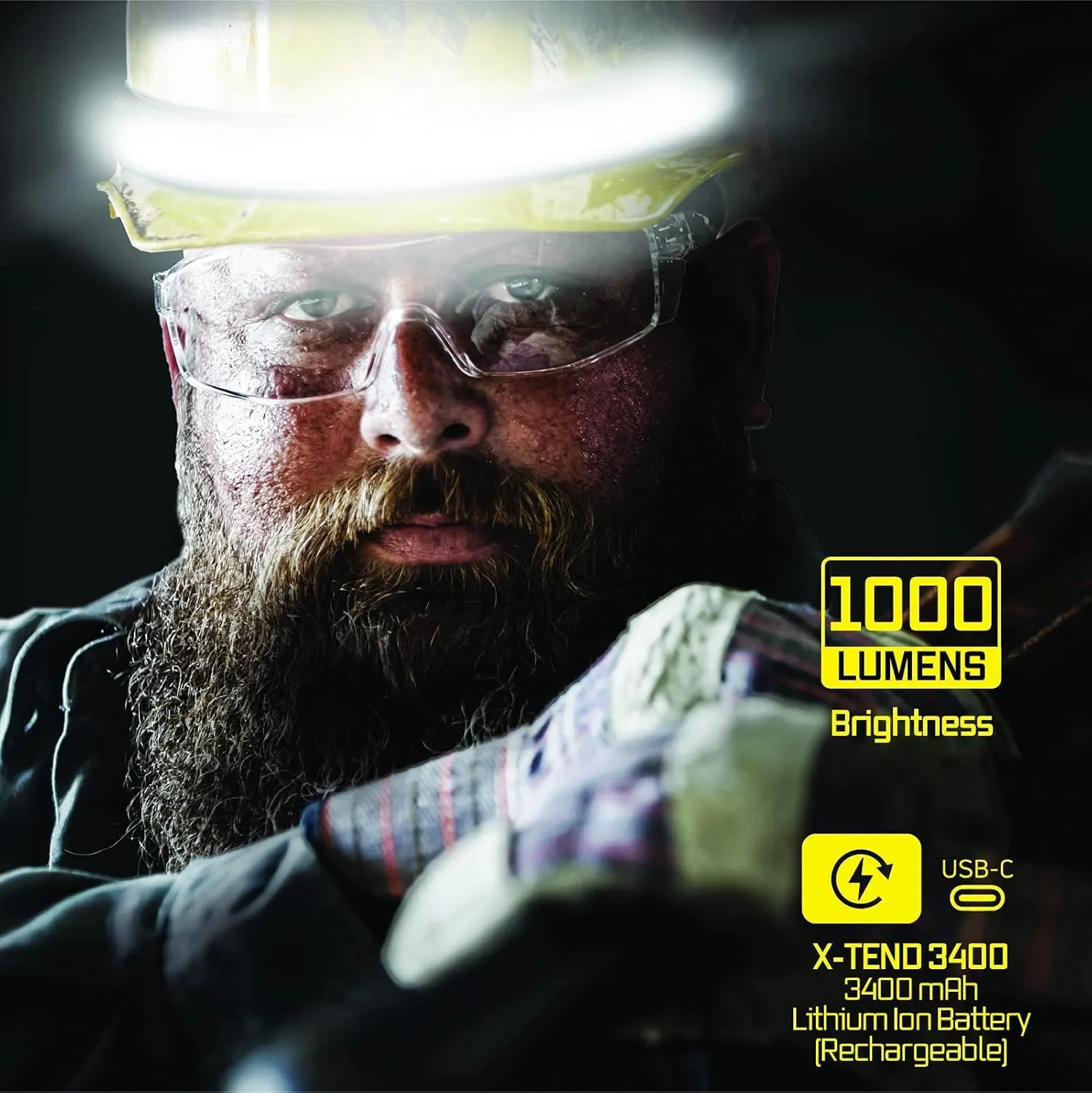 LED Headlamp, Liteband PRO 1000 Lumen Super Bright Head Lamp, Powerful Rechargeable Battery Powered Tactical Headlamps, Camping, Running, Hard Hat Light, Best Rated Forehead Flashlight, Yellow