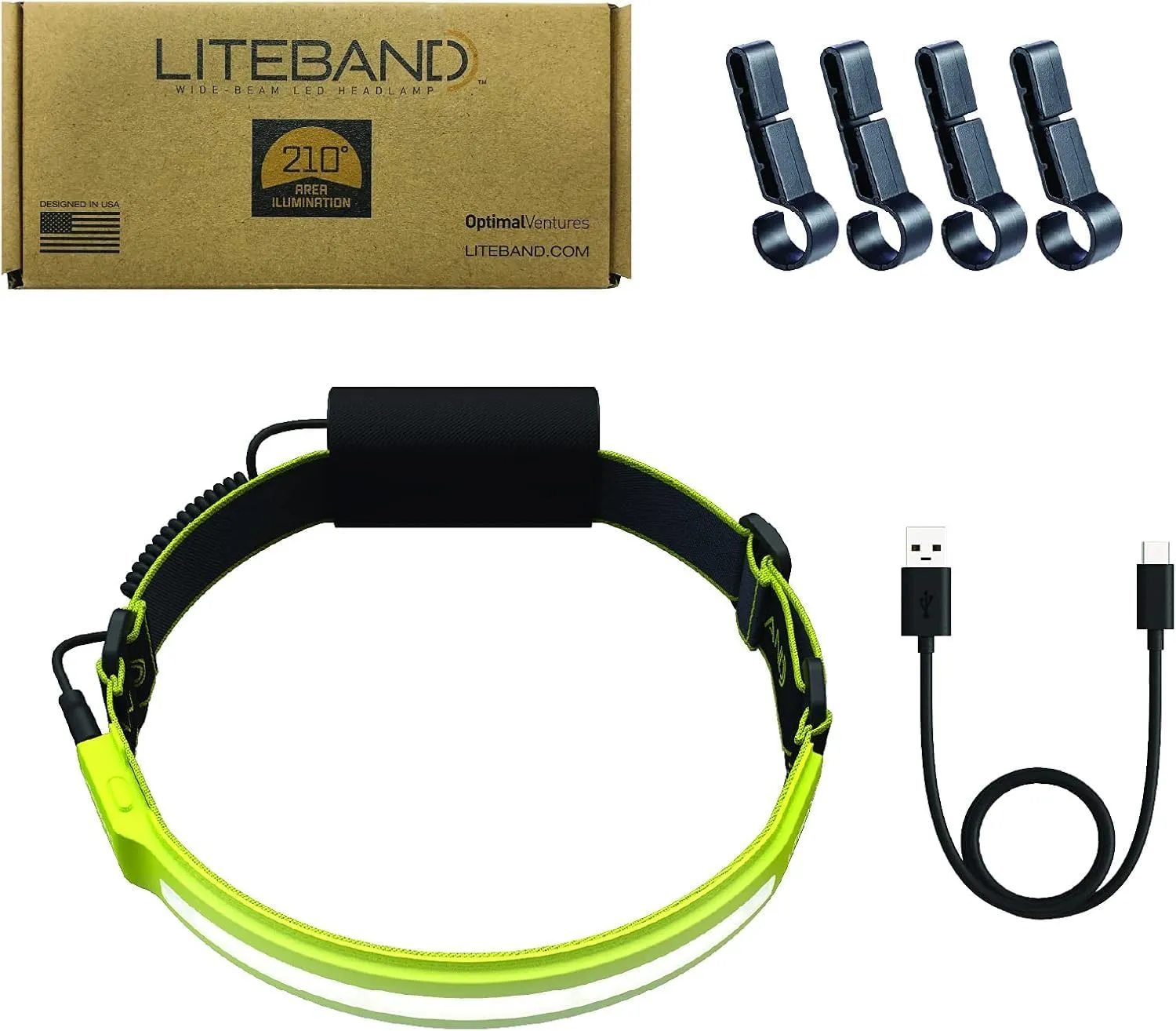LED Headlamp, Liteband PRO 1000 Lumen Super Bright Head Lamp, Powerful Rechargeable Battery Powered Tactical Headlamps, Camping, Running, Hard Hat Light, Best Rated Forehead Flashlight, Yellow
