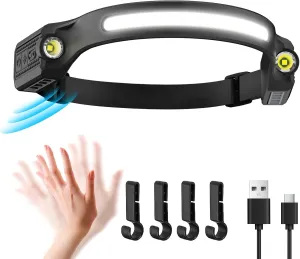 LED Headlamp Rechargeable Super Bright 5 Modes Motion Sensor 260° Wide Beam Head Lamp Lightweight IPX4 Waterproof Hands-Free Flashlight for Camping,Running,Fishing,Cycling