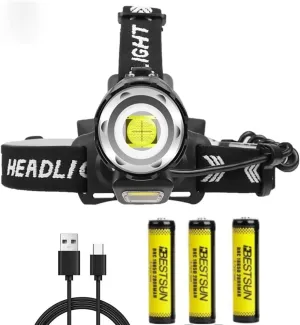 LED Headlamp Rechargeable, Super Bright Head lamp Zoomable 4 Modes Waterproof Headlight with Batteries Included,Brightest Headlamps for Adults Hunting Camping,Hiking,Exploration