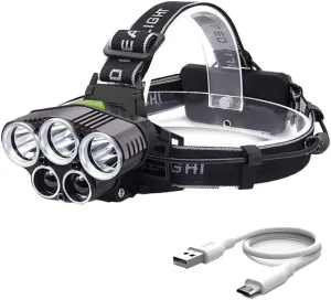 LED Headlamp Rechargeable,6 Mode 25000 High Lumen Bright 5 LED Headlamp with Red White Light,IPX5 Waterproof Head Flashlight,Headlamps for Camping Hiking Hunting Fishing Running