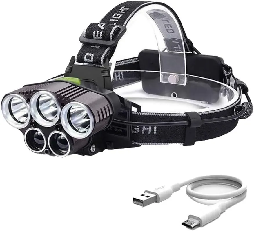 LED Headlamp Rechargeable,6 Mode 25000 High Lumen Bright 5 LED Headlamp with Red White Light,IPX5 Waterproof Head Flashlight,Headlamps for Camping Hiking Hunting Fishing Running