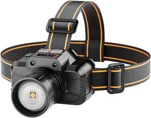 LED Headlamp with Motion Sensor, 3000mAh Lithium Battery, 15cm Wave Control Detection, Black/Orange