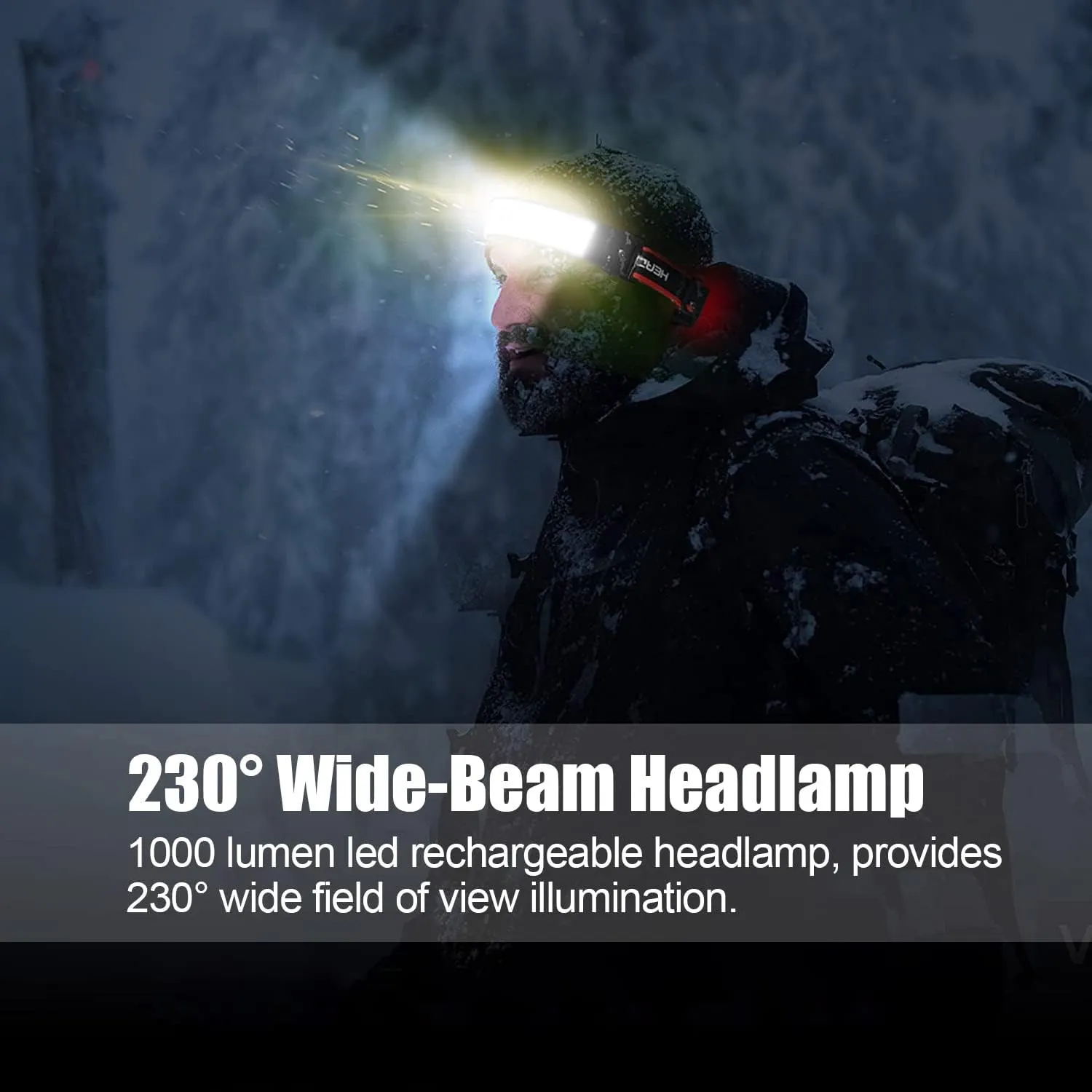 LED Rechargeable Headlamp, 1000lumens 230° Widebeam Headlight, USB Rechargeable Head Lamp with Red Taillight, Lightweight Waterproof Headlamps for Camping Running Hiking, Hard Hat Headlamp
