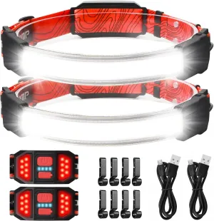 LED Rechargeable Headlamp, 1000lumens 230° Widebeam Headlight, USB Rechargeable Head Lamp with Red Taillight, Lightweight Waterproof Headlamps for Camping Running Hiking, Hard Hat Headlamp