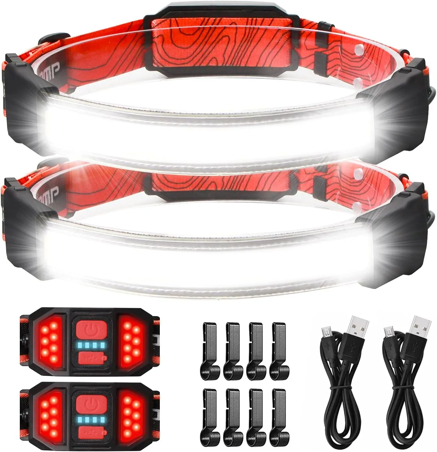 LED Rechargeable Headlamp, 1000lumens 230° Widebeam Headlight, USB Rechargeable Head Lamp with Red Taillight, Lightweight Waterproof Headlamps for Camping Running Hiking, Hard Hat Headlamp