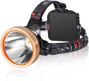 LED Rechargeable Headlamp Spotlight Headlight Waterproof Head Flashlight Coon Hunting Lights Fishing Lamp Searchlight for Outdoor,Camping,Hunting,Dog Walking (Yellow Light)