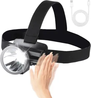 Led Rechargeable Headlamp,Lightweight Mini Bright USB C Light for Forehead,Waterproof Motion Sensor Headlight,Battery Power Flashlight Headlamps for Helmet Mining Hiking(2400mAh)