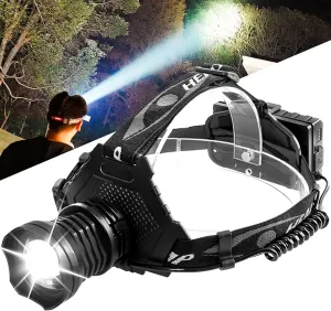 Led Rechargeable Headlamp,P70 LED Super Bright Head lamp High Lumens with 6 Modes,Zoomable,IPX6 Waterproof,90° Adjustable Headlight for Adults Outdoor Camping,Fishing,Climbing