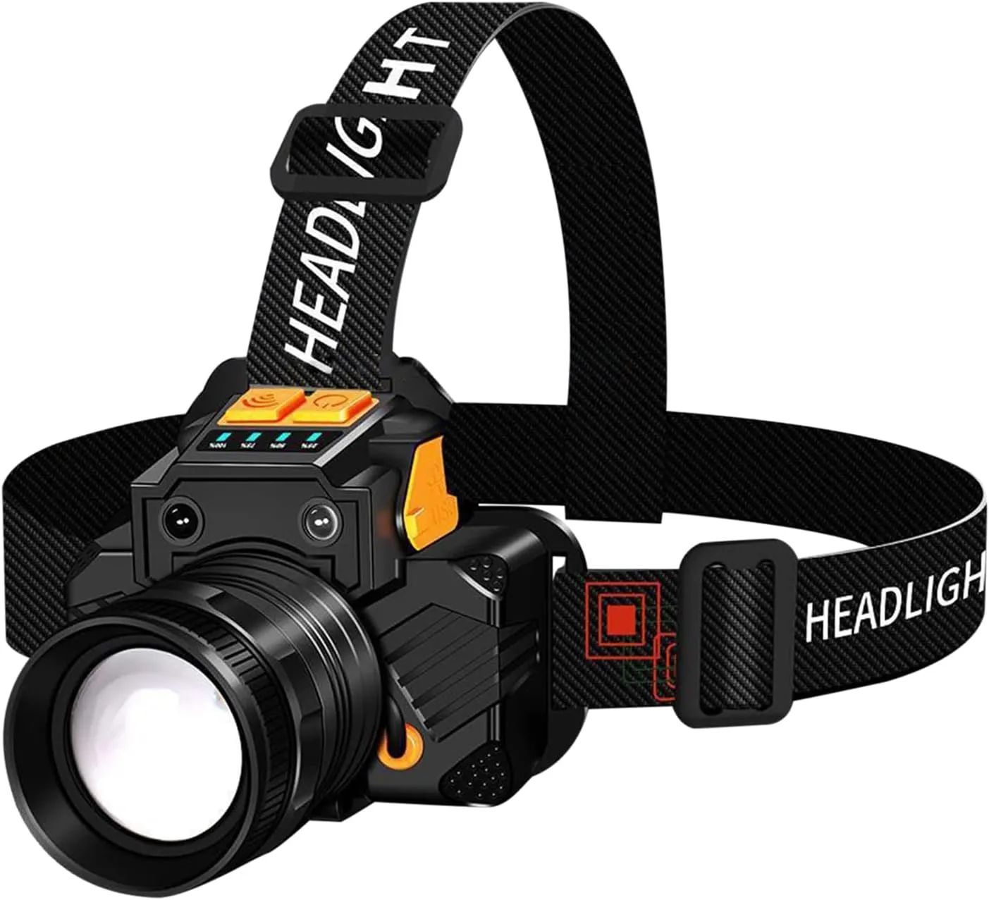 LED Sensor Headlight, Head Torch Rechargeable, Waterproof Adjustable Headlamp, Bright LED Illumination, 2400mAH, Rechargeable USB Power, Ideal for Camping Running