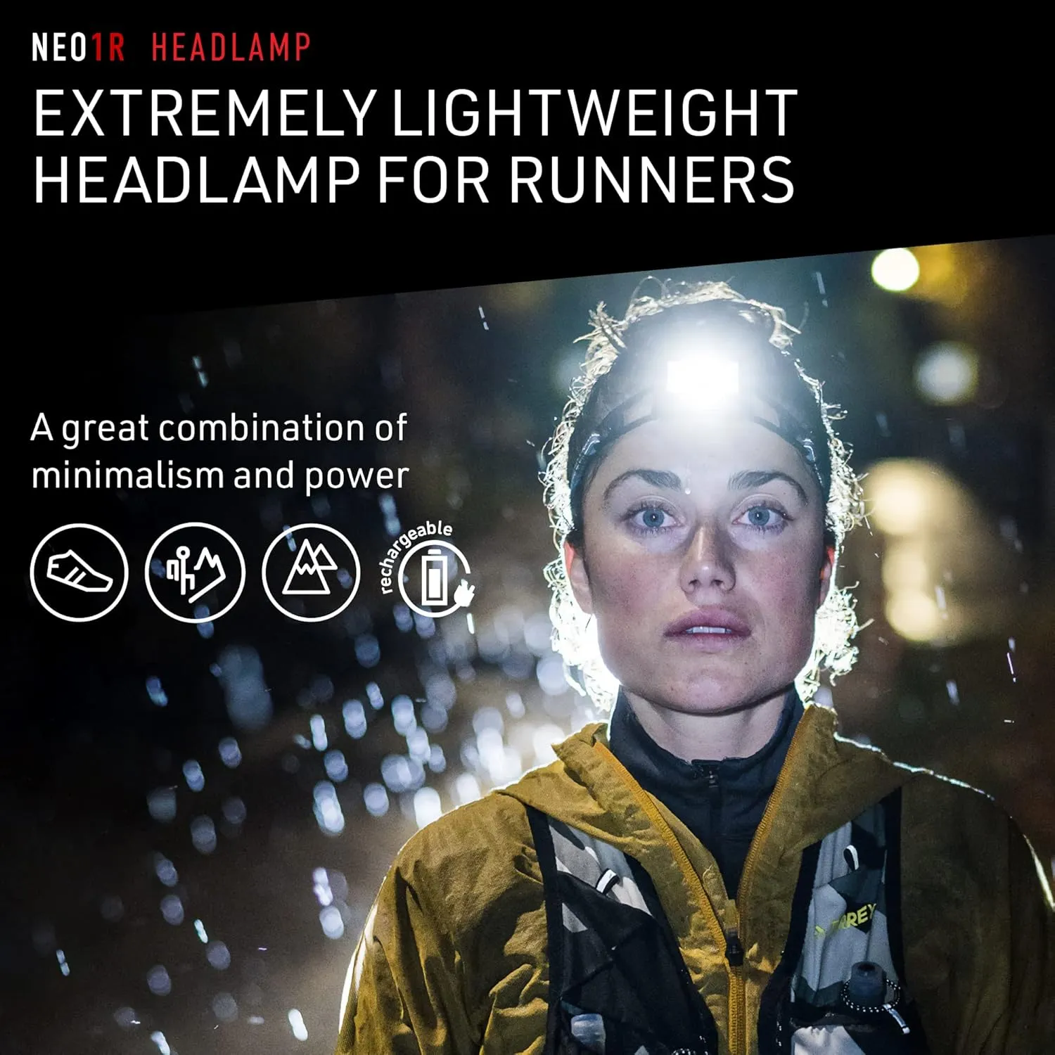 Ledlenser NEO1R LED headlamp for Jogging, Running lamp, Running, 250 lumens, Compact, Ultra-Light 39g, Near and far, Rechargeable, Reflective Headband, red Front Light (Blue)