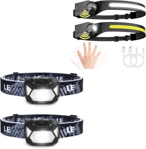 Lepro Bundle - 320015 Battery Powered Headlamp with 6 Modes and White Red Light & PR320019 Super Bright Head lamp with Motion Sensor, 230° Wide Beam & Adjustable