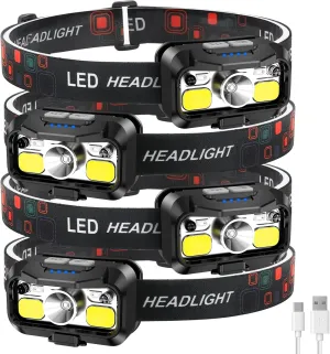 LHKNL Headlamp Rechargeable, Lumen Super Bright Motion Sensor Head Lamp Flashlight, Waterproof LED Headlight with White Red Light, 8 Mode Head Lights for Camping Cycling Running Fishing-4 Packs