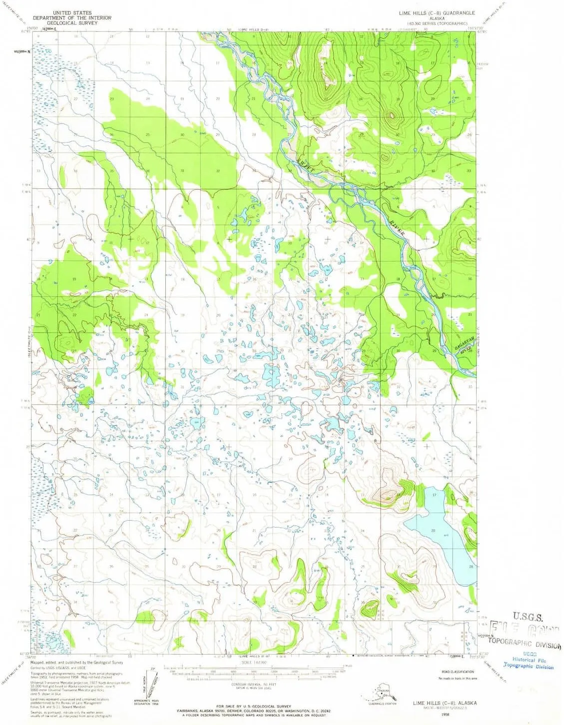 Lime Hills C 8 AK topo map, 1:63360 Scale, 15 X 15 Minute, Historical, 1958, Updated 1966, 20.8 x 17 in