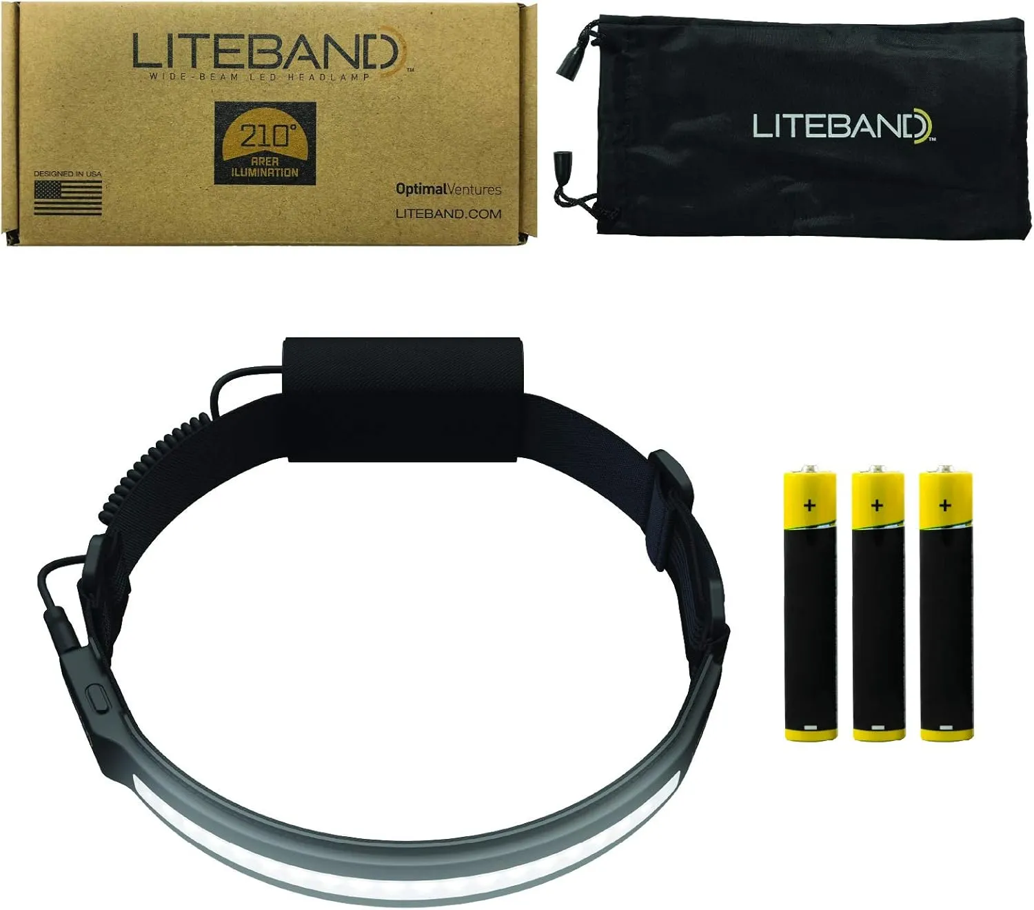 Liteband ACTIV 350 Lumens LED Headlamp AAA Battery Powered, Best Rated Super Light Head Lamps For Adults Forehead, Running, Camping, Mechanic Hard Hat Lights, Tactical Headband Headlight, Carbon