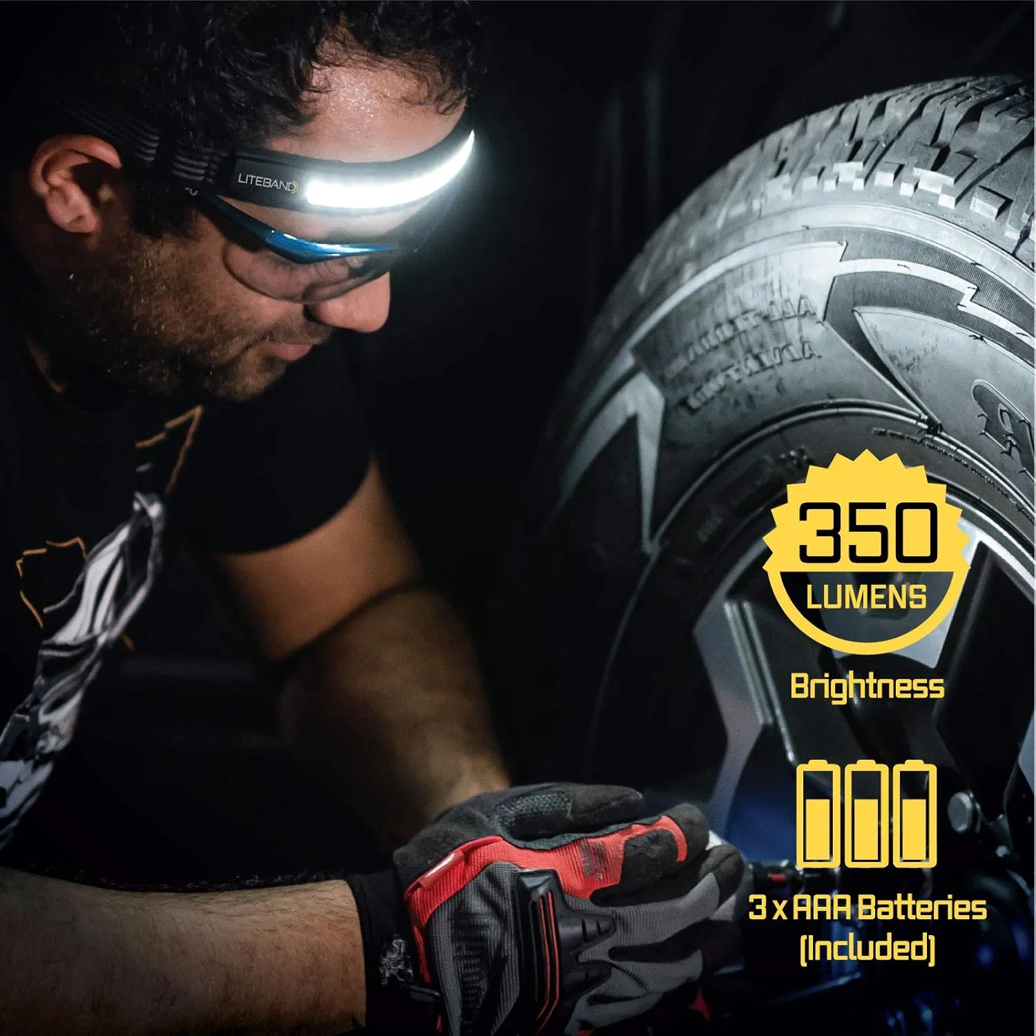 Liteband ACTIV 350 Lumens LED Headlamp AAA Battery Powered, Best Rated Super Light Head Lamps For Adults Forehead, Running, Camping, Mechanic Hard Hat Lights, Tactical Headband Headlight, Carbon