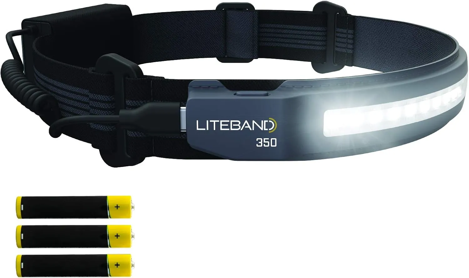 Liteband ACTIV 350 Lumens LED Headlamp AAA Battery Powered, Best Rated Super Light Head Lamps For Adults Forehead, Running, Camping, Mechanic Hard Hat Lights, Tactical Headband Headlight, Carbon