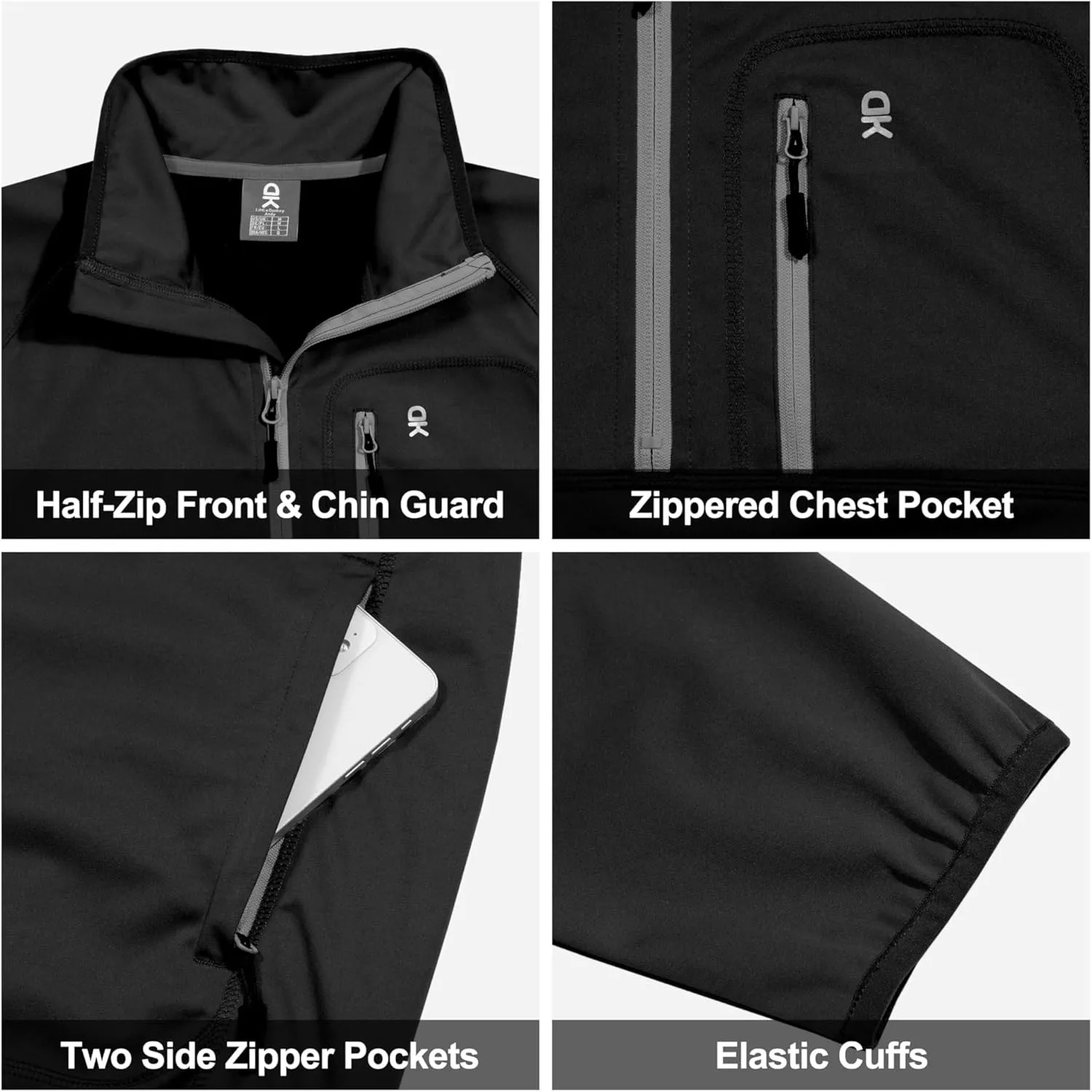 Little Donkey Andy Men's Half Zipper Pullover, Windproof Softshell MTB Mountain Bike Jacket for Cycling Golf Workout