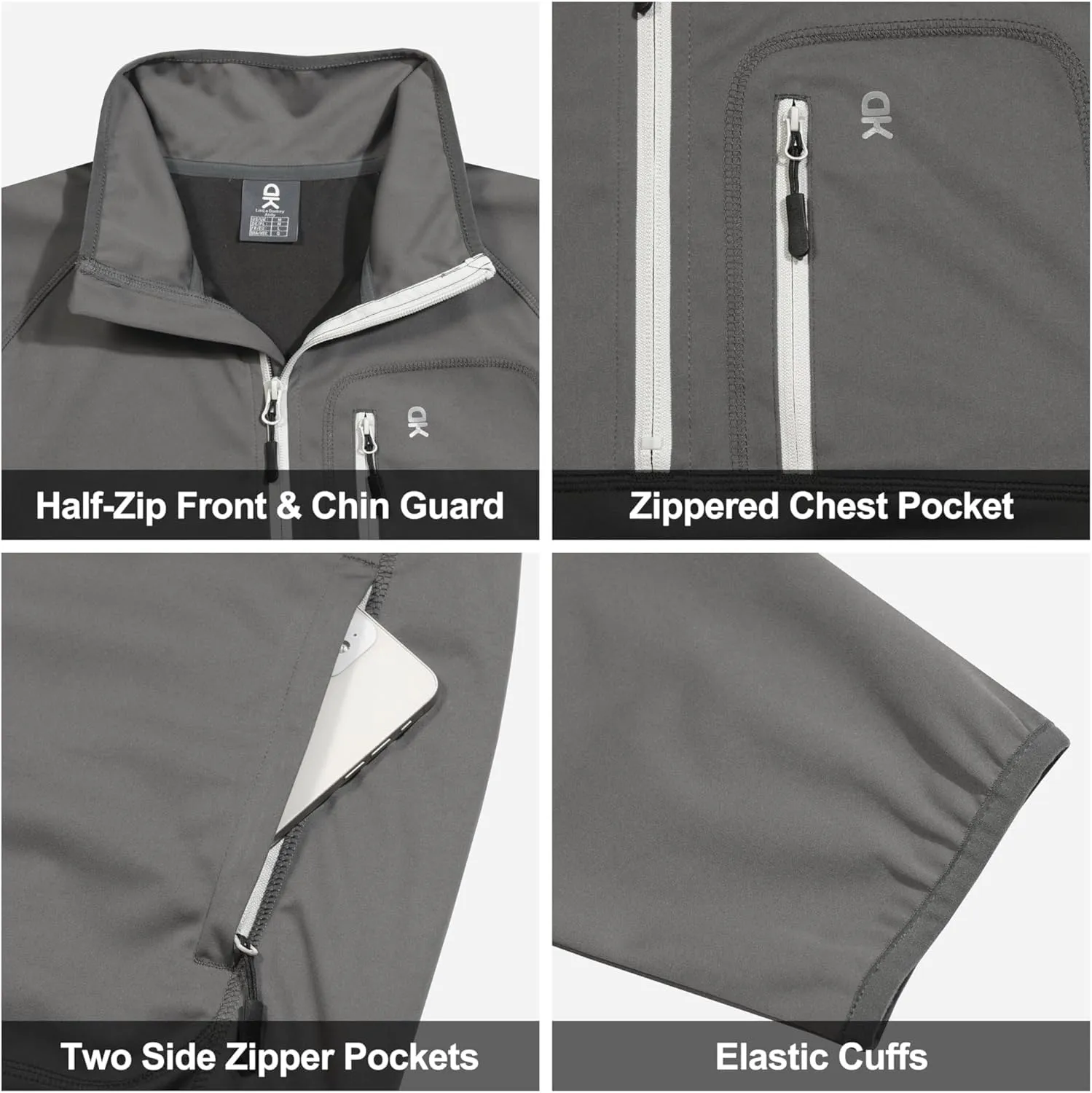 Little Donkey Andy Men's Half Zipper Pullover, Windproof Softshell MTB Mountain Bike Jacket for Cycling Golf Workout