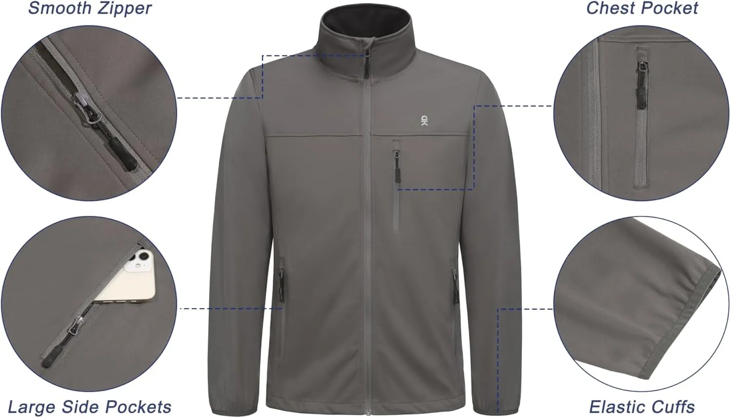 Little Donkey Andy Men's Lightweight Softshell Jacket Windbreaker for Running Travel Hiking, Windproof, Water-resistant