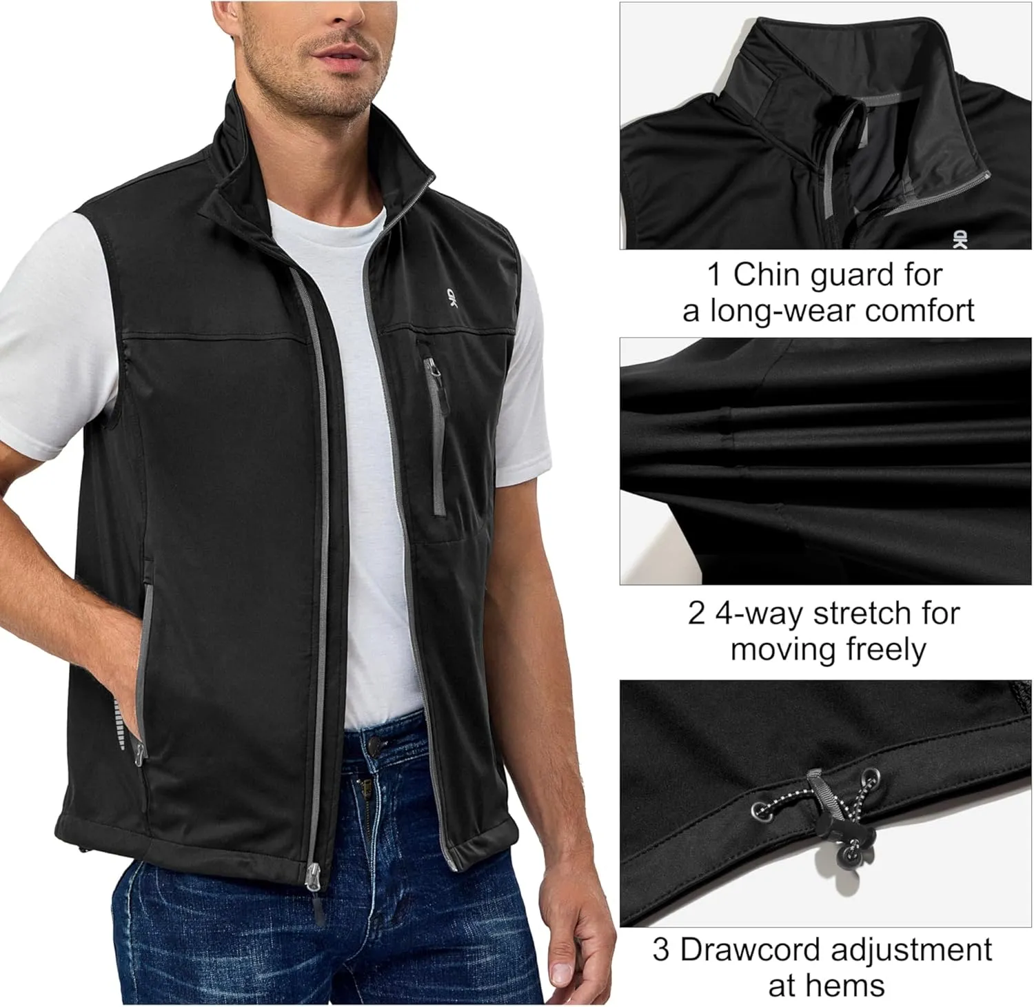 Little Donkey Andy Men's Lightweight Softshell Vest, Windproof Sleeveless Jacket for Running, Hiking, Cycling, Golf