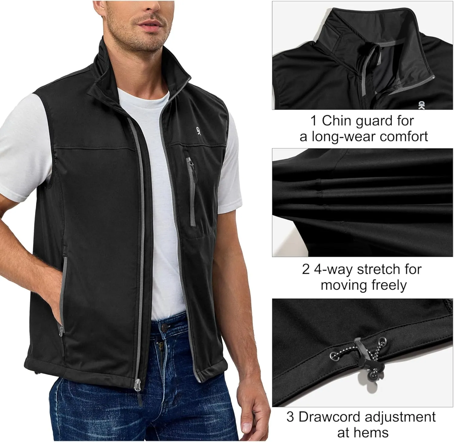 Little Donkey Andy Men's Lightweight Softshell Vest, Windproof Sleeveless Jacket for Running, Hiking, Cycling, Golf