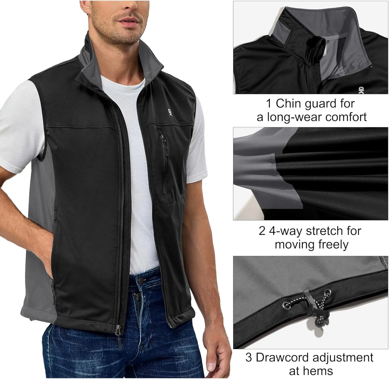Little Donkey Andy Men's Lightweight Softshell Vest, Windproof Sleeveless Jacket for Running, Hiking, Cycling, Golf