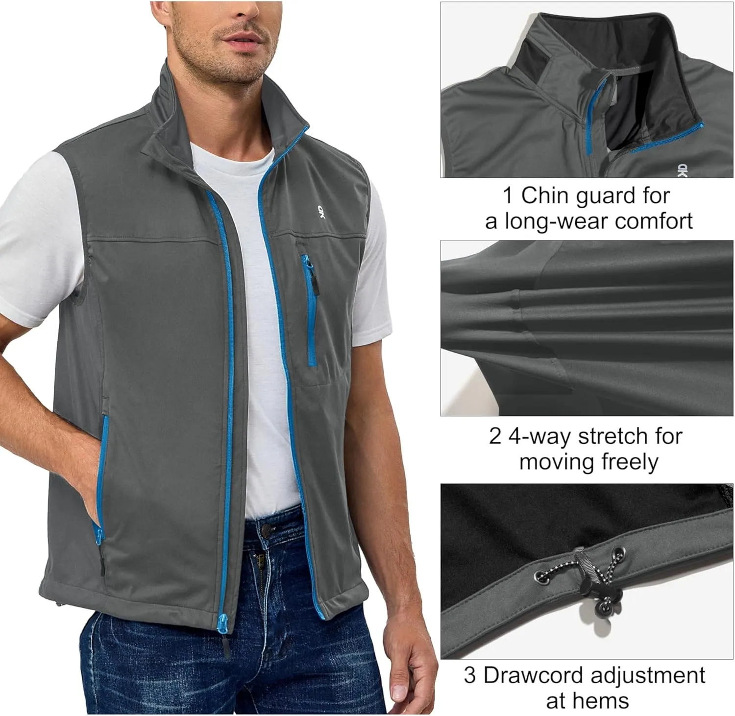 Little Donkey Andy Men's Lightweight Softshell Vest, Windproof Sleeveless Jacket for Running, Hiking, Cycling, Golf