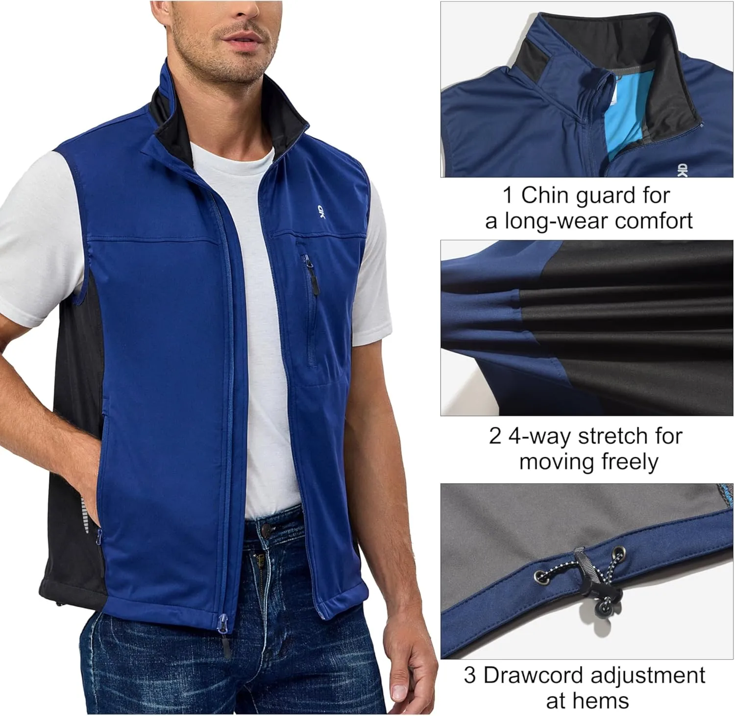 Little Donkey Andy Men's Lightweight Softshell Vest, Windproof Sleeveless Jacket for Running, Hiking, Cycling, Golf