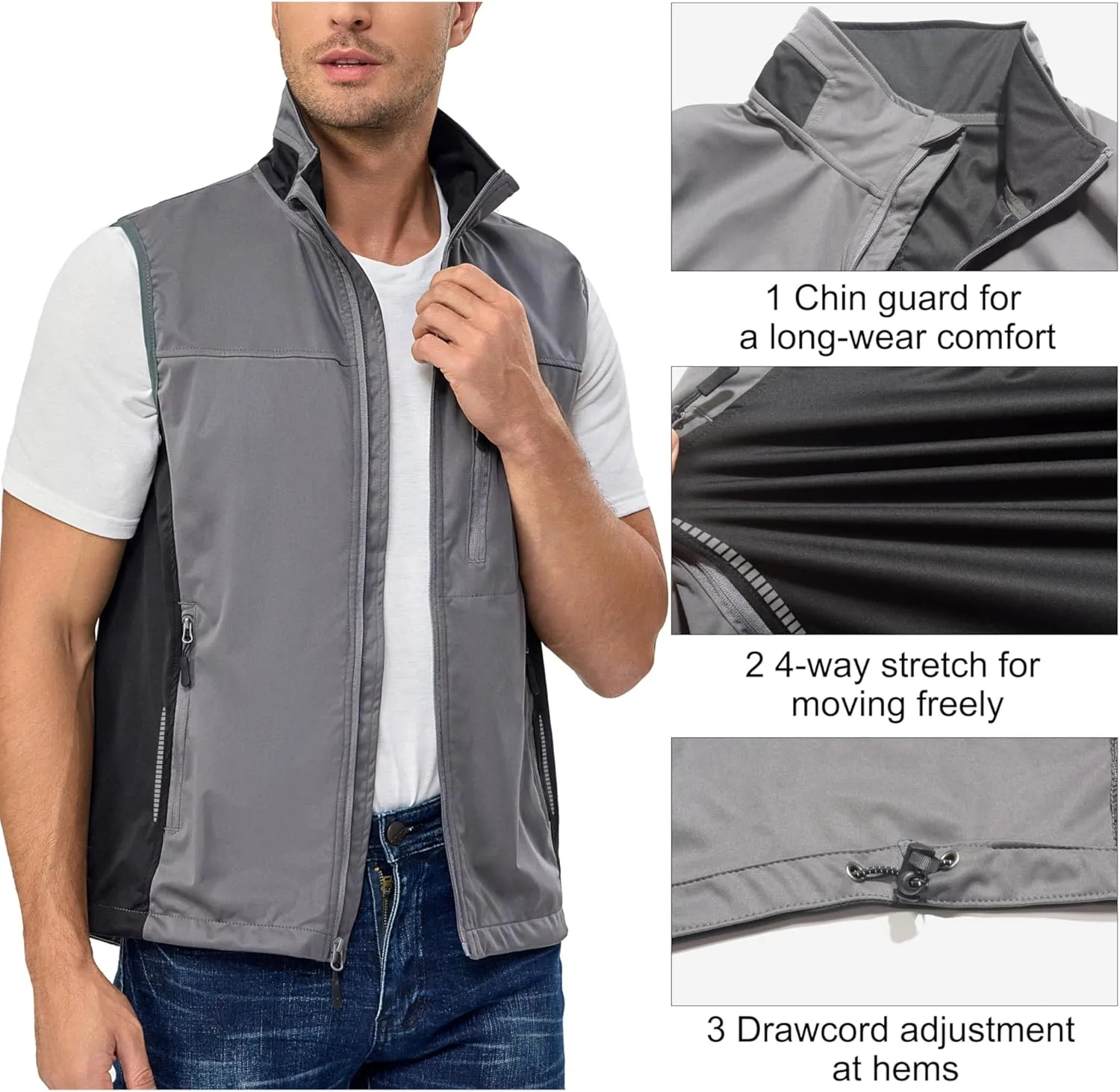 Little Donkey Andy Men's Lightweight Softshell Vest, Windproof Sleeveless Jacket for Running, Hiking, Cycling, Golf