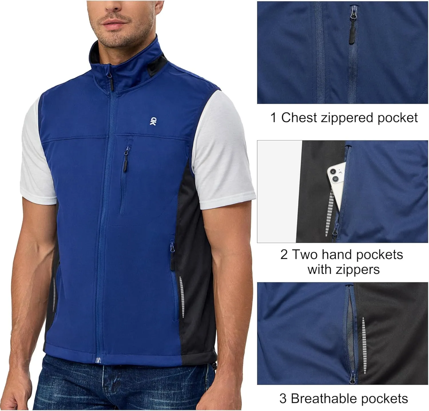 Little Donkey Andy Men's Lightweight Softshell Vest, Windproof Sleeveless Jacket for Running, Hiking, Cycling, Golf