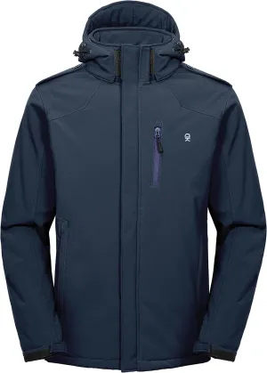 Little Donkey Andy Men's Warm Sherpa Lined Winter Softshell Jacket Windproof Mountain Ski Snow Coat with Removable Hood