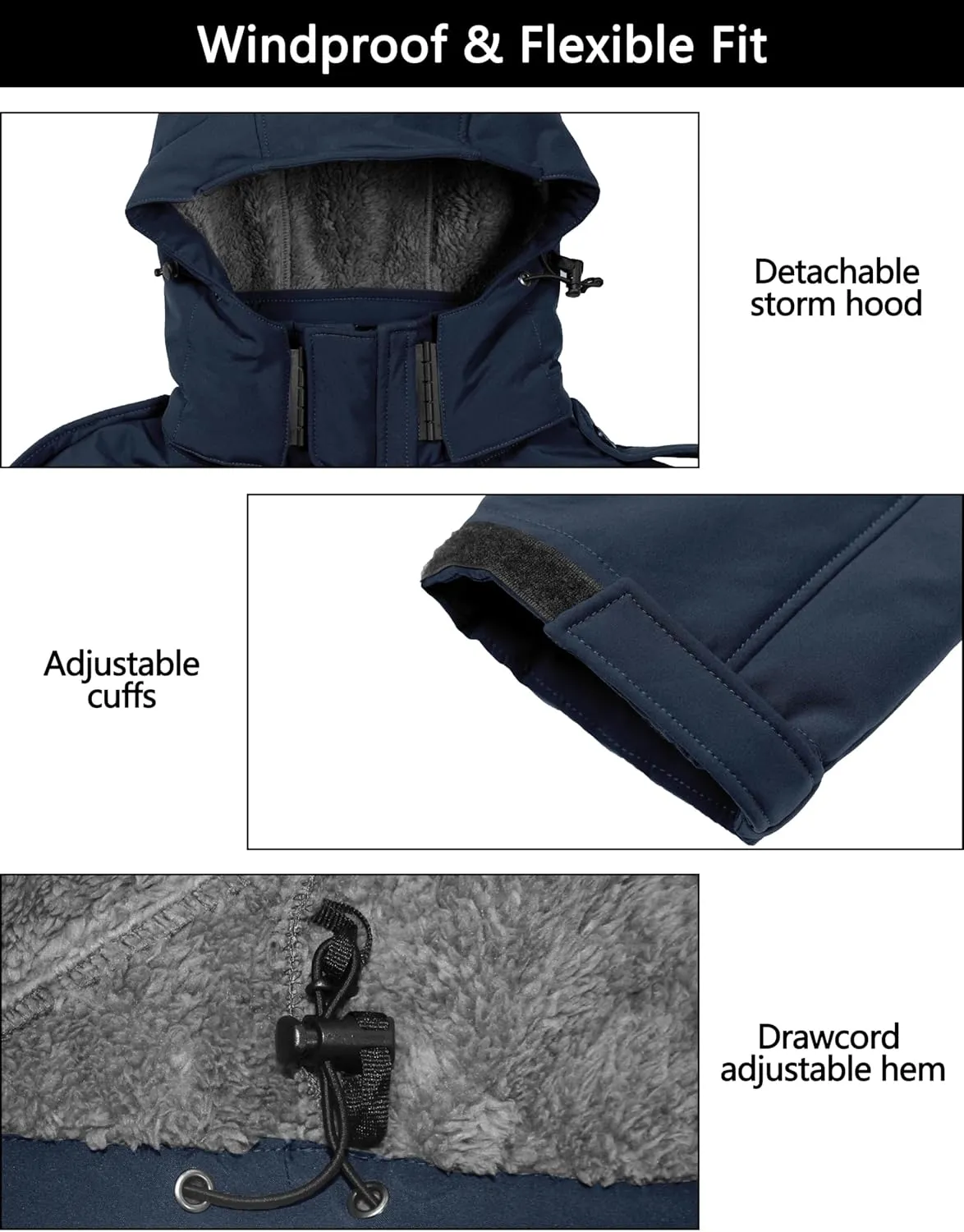 Little Donkey Andy Men's Warm Sherpa Lined Winter Softshell Jacket Windproof Mountain Ski Snow Coat with Removable Hood