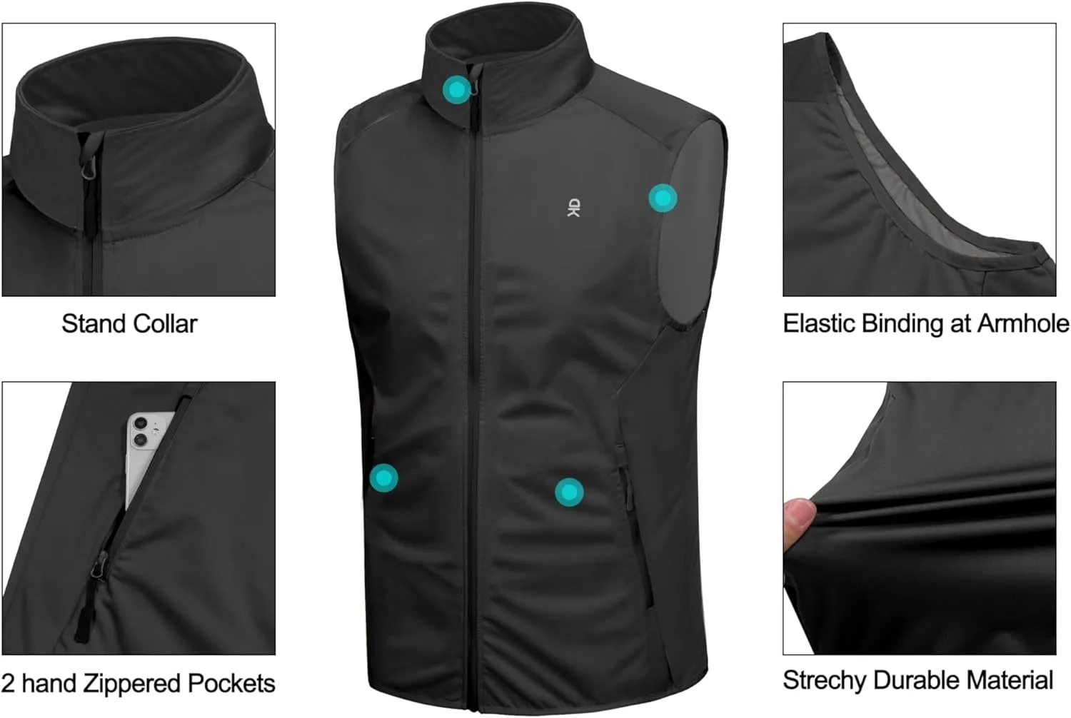 Little Donkey Andy Men's Water-resistant Outerwear Vests, Stretch Windproof Vest for Cycling, Running, Golf
