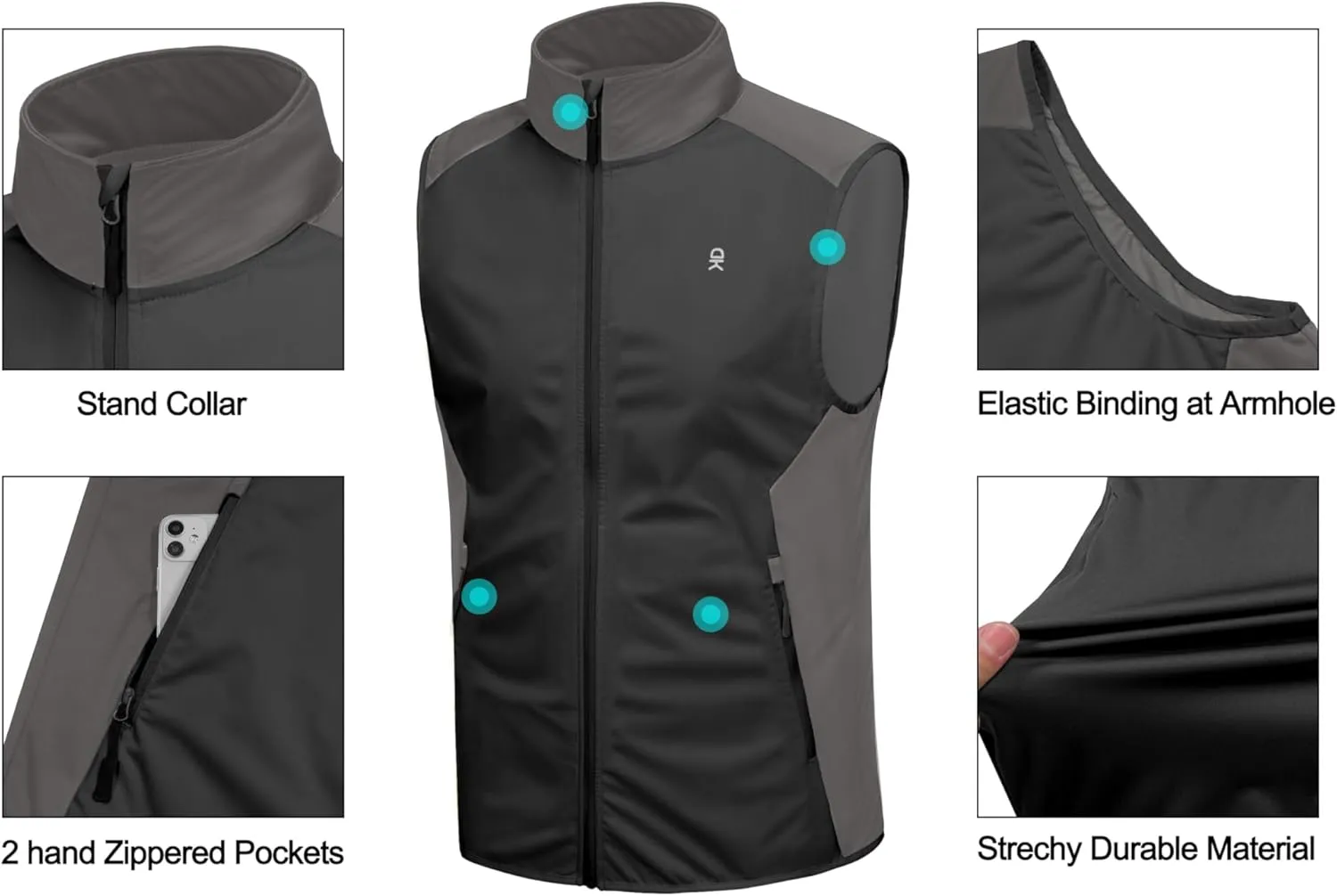 Little Donkey Andy Men's Water-resistant Outerwear Vests, Stretch Windproof Vest for Cycling, Running, Golf