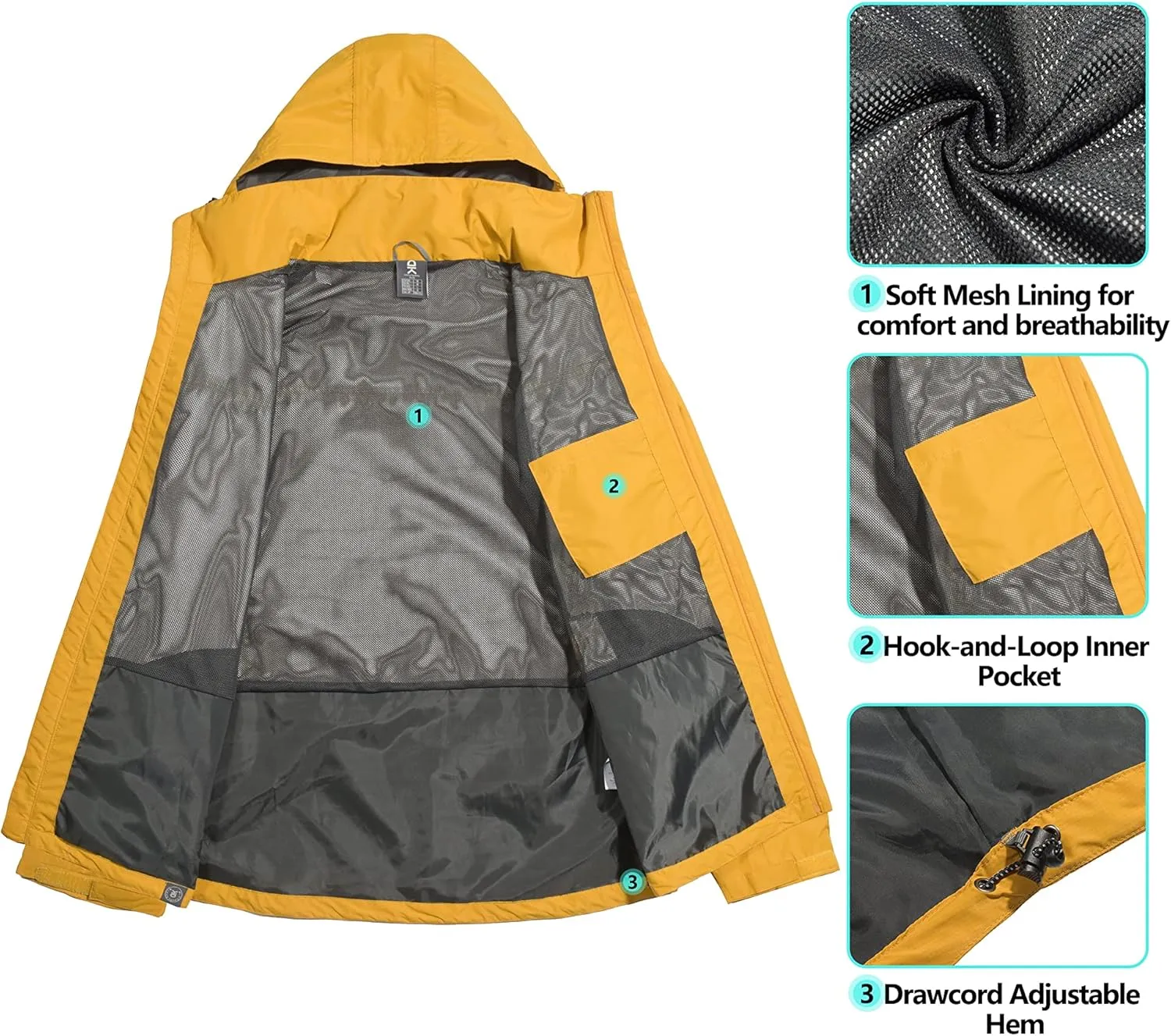 Little Donkey Andy Men's Waterproof Rain Jacket Outdoor Lightweight Hooded Raincoat for Hiking Golf Travel Fishing