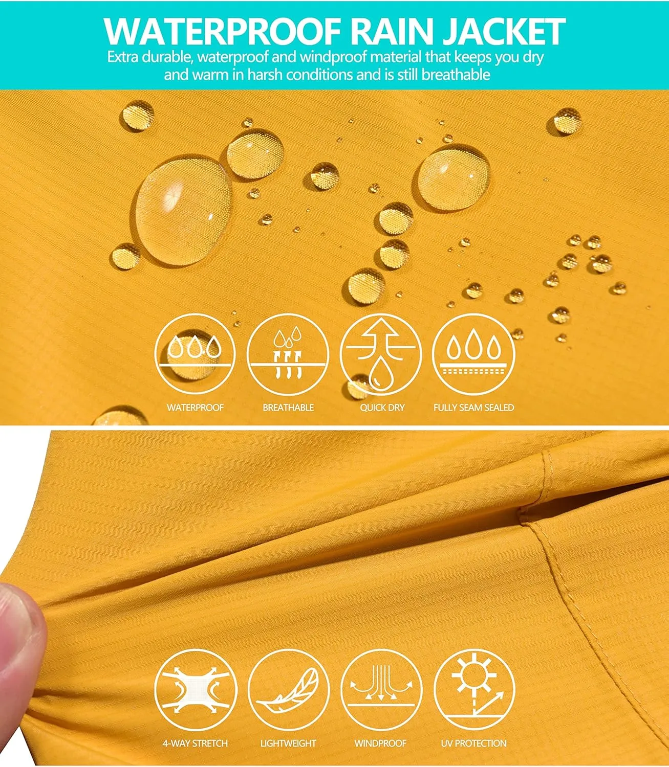 Little Donkey Andy Men's Waterproof Rain Jacket Outdoor Lightweight Hooded Raincoat for Hiking Golf Travel Fishing