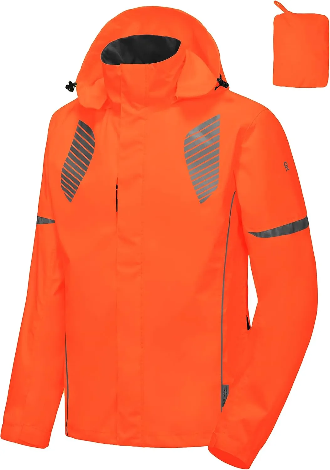Little Donkey Andy Men's Waterproof Running Cycling Rain Jacket Reflective Raincoats Packable Windbreaker-Removable Hood