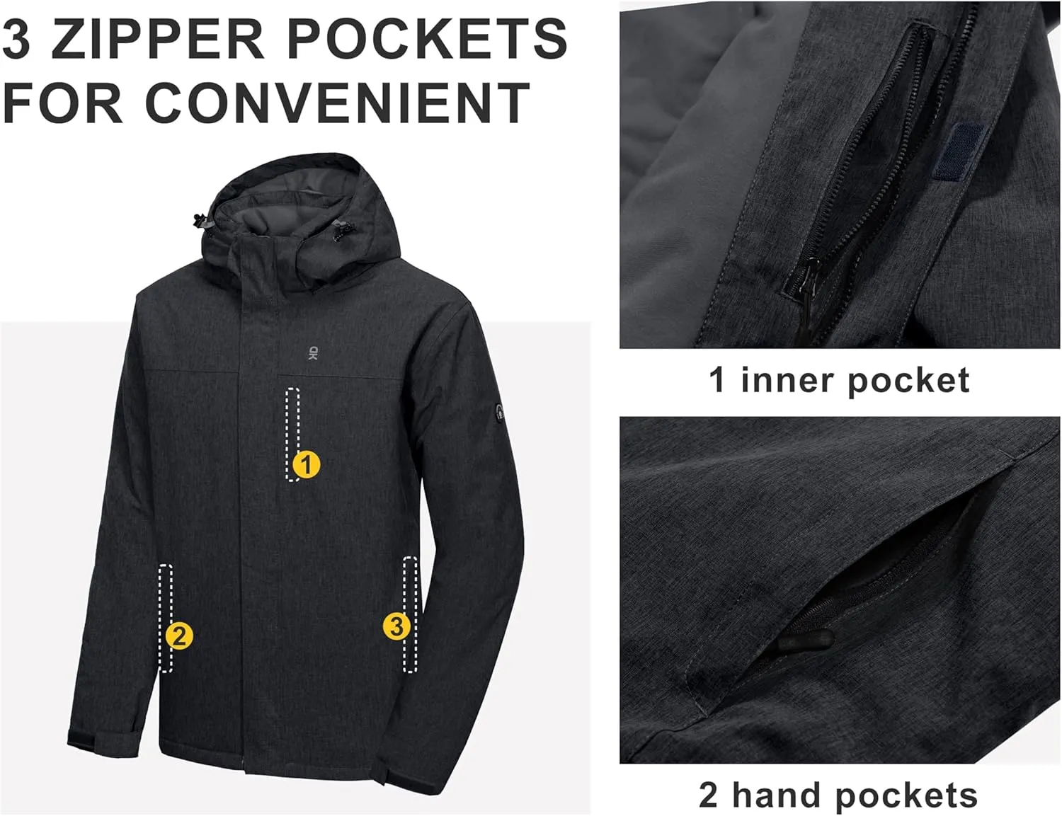 Little Donkey Andy Men's Waterproof Ski Snowboarding Jacket Windproof Warm Coat with Detachable Hood