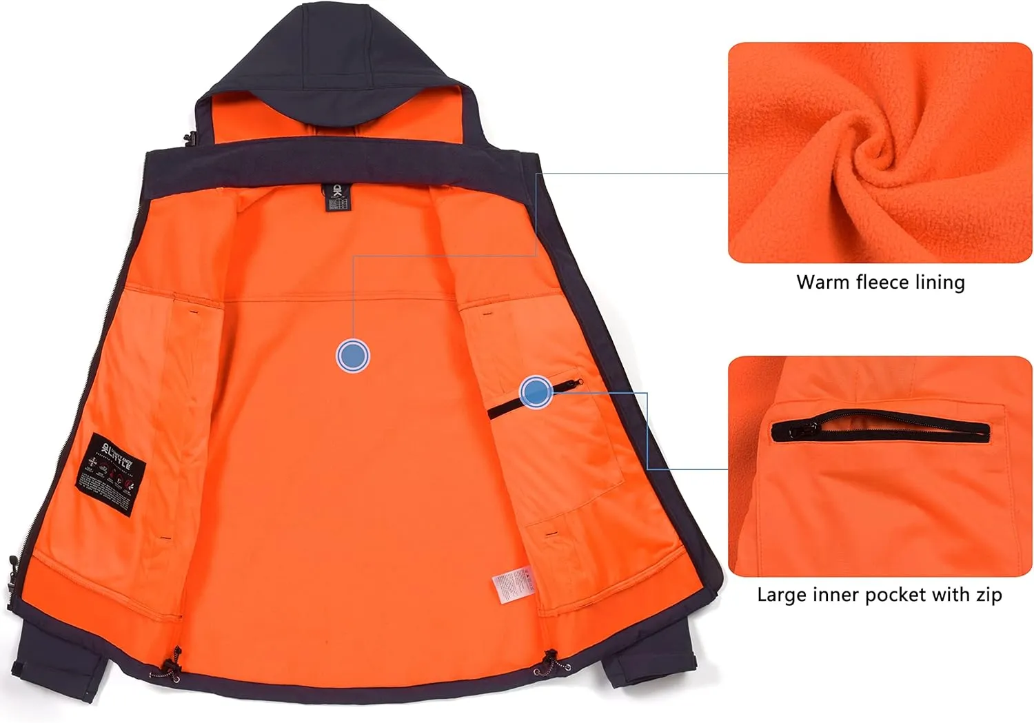 Little Donkey Andy Men's Waterproof Softshell Jacket with Detachable Sleeves and Hood, Fleece Mountain Ski Snow Rain Coat