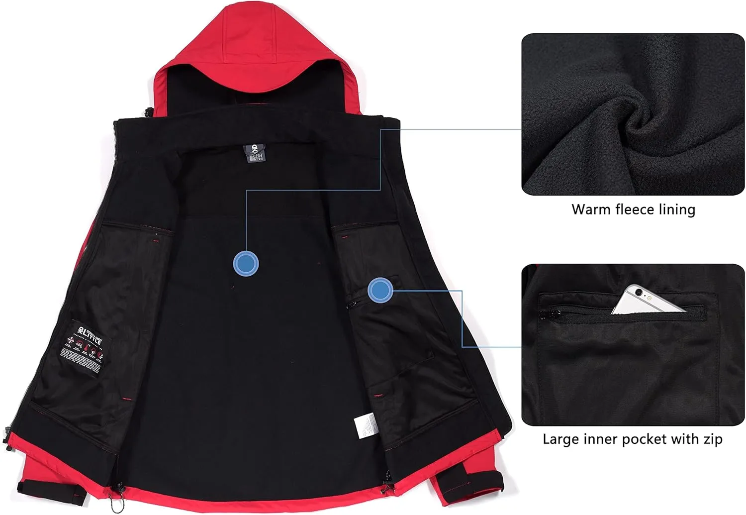 Little Donkey Andy Men's Waterproof Softshell Jacket with Detachable Sleeves and Hood, Fleece Mountain Ski Snow Rain Coat