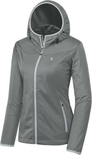 Little Donkey Andy Women's Lightweight Hooded Softshell Jacket for Running Travel Hiking, Windproof, Water Repellent