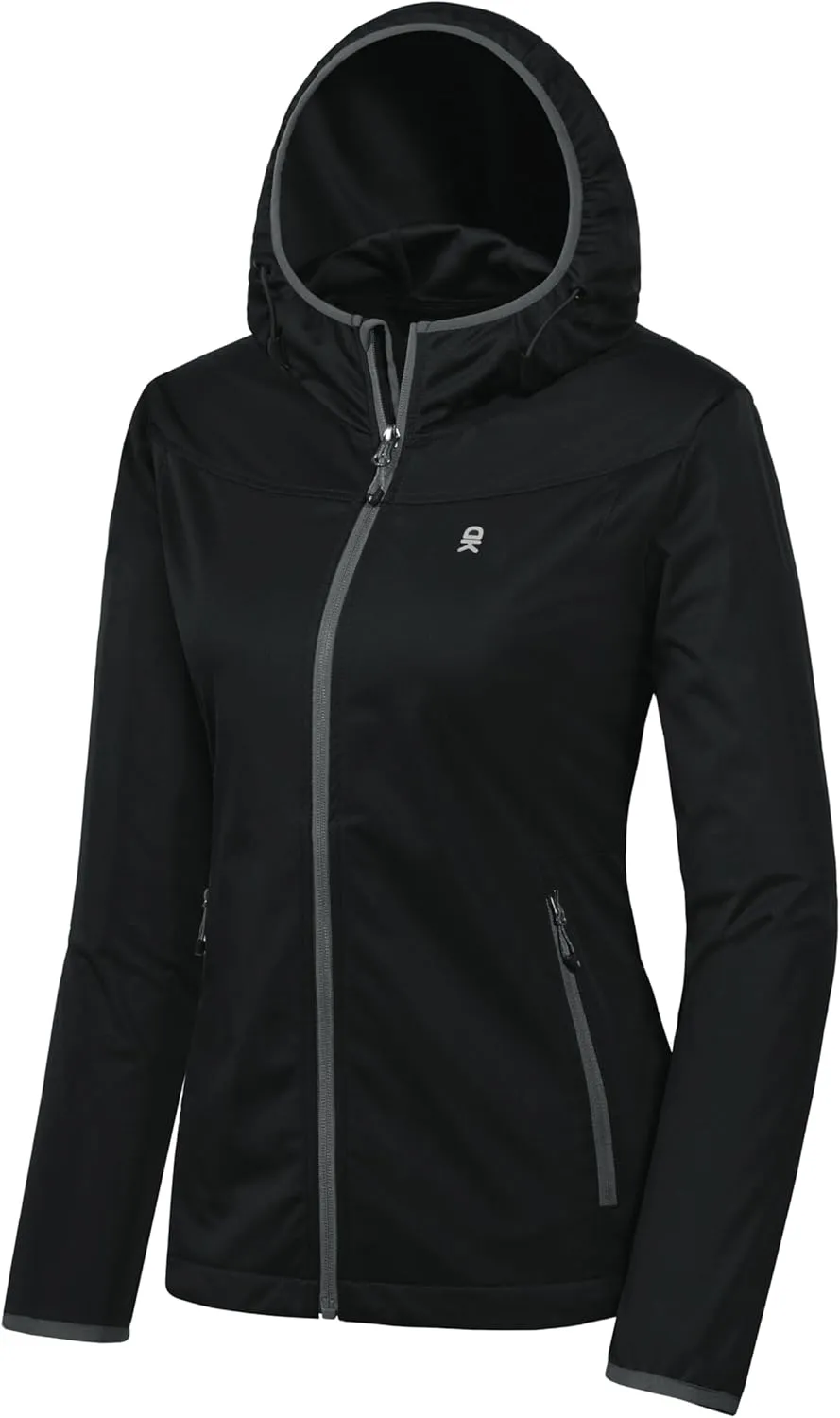 Little Donkey Andy Women's Lightweight Hooded Softshell Jacket for Running Travel Hiking, Windproof, Water Repellent