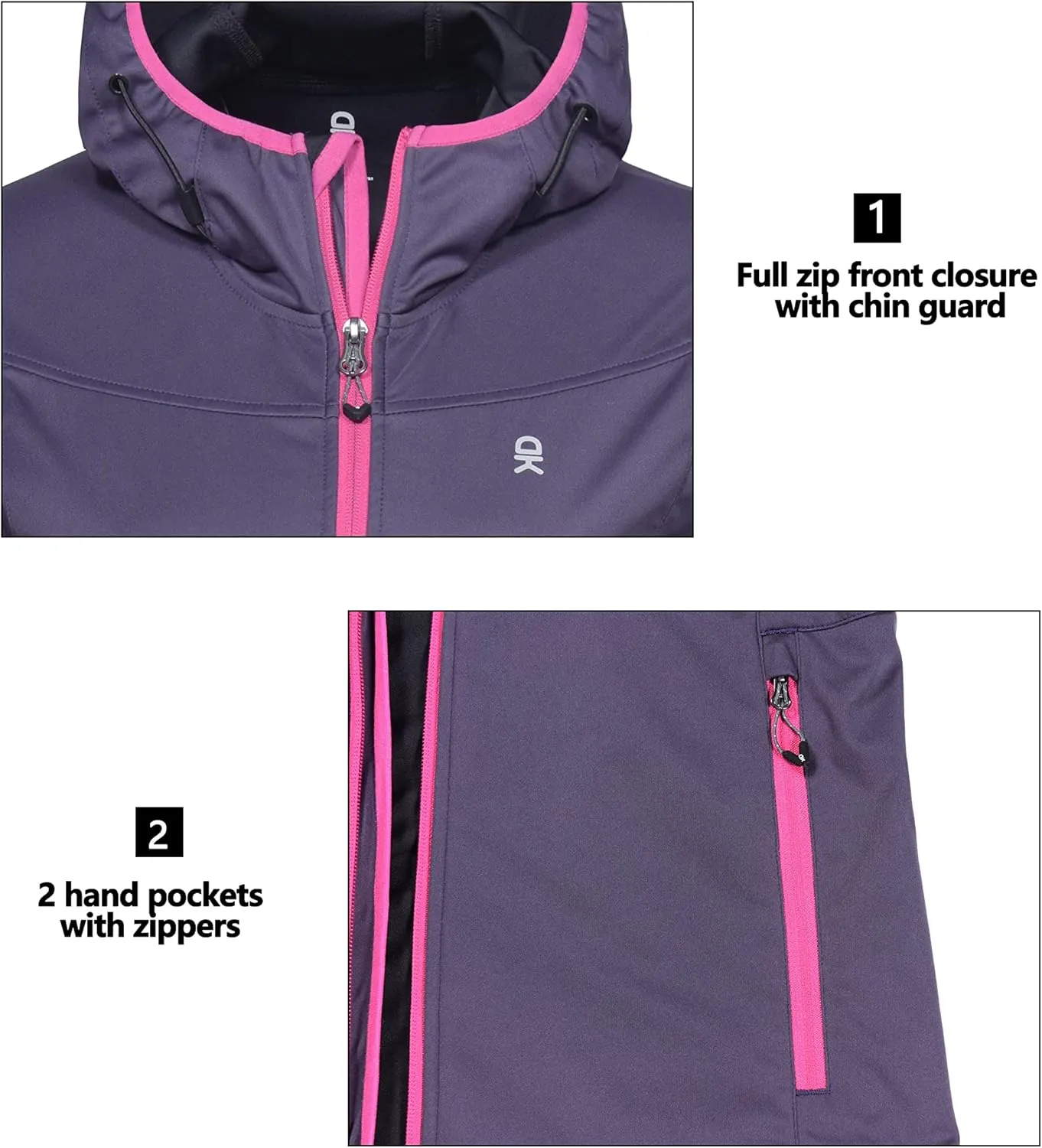 Little Donkey Andy Women's Lightweight Hooded Softshell Jacket for Running Travel Hiking, Windproof, Water Repellent