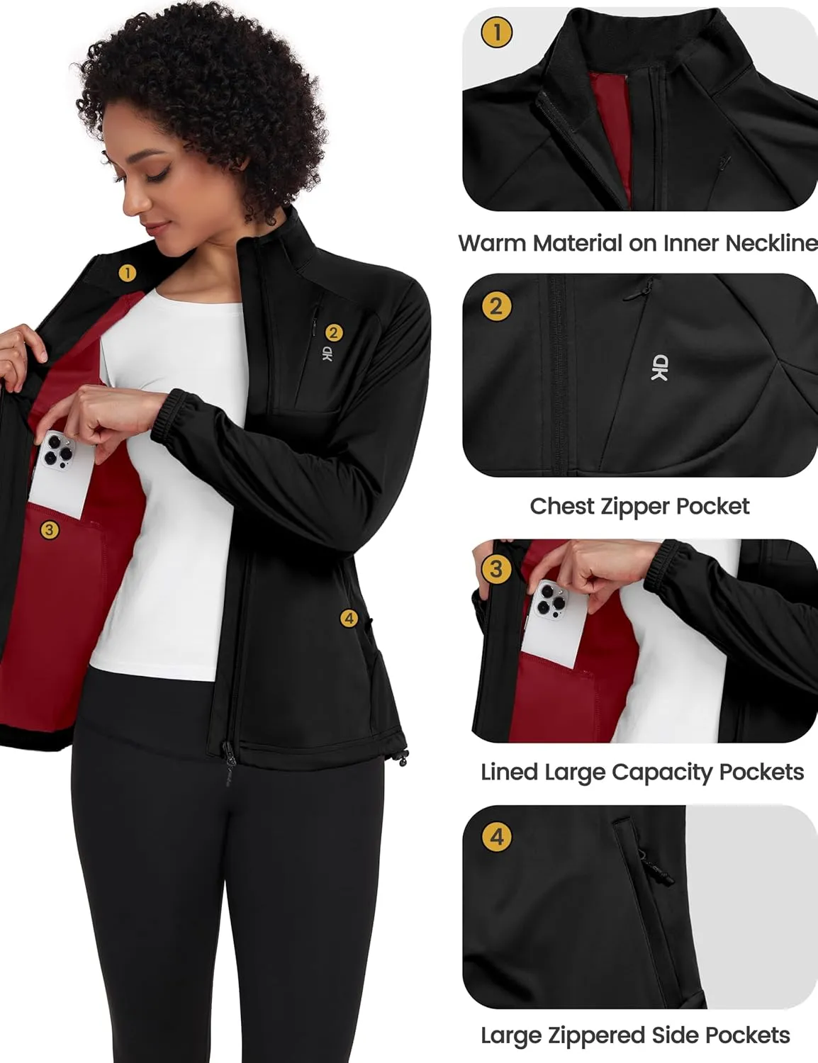 Little Donkey Andy Women’s Lightweight Softshell Jacket for Running Cycling, Water Repellent Windbreaker with Zipper Pockets