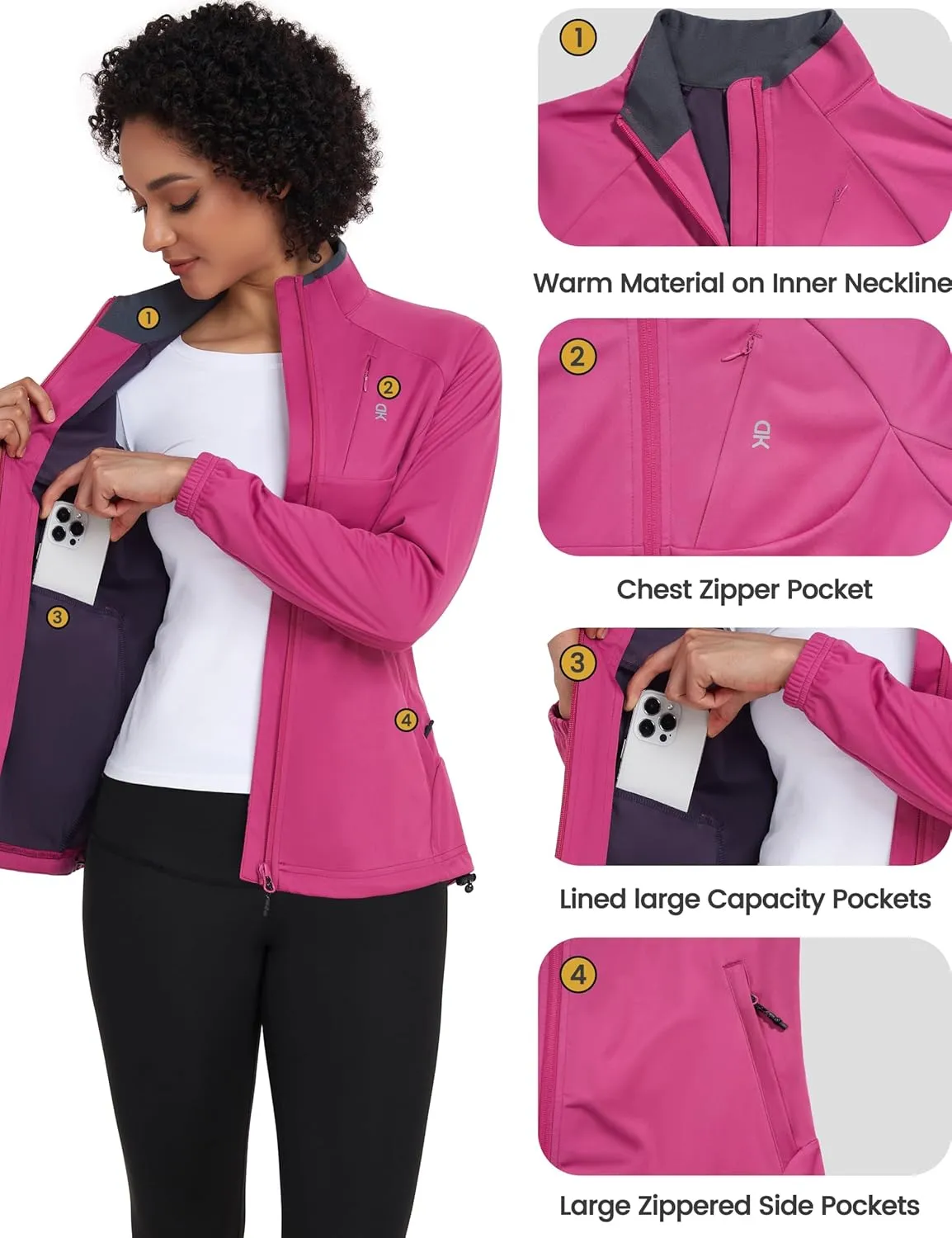 Little Donkey Andy Women’s Lightweight Softshell Jacket for Running Cycling, Water Repellent Windbreaker with Zipper Pockets